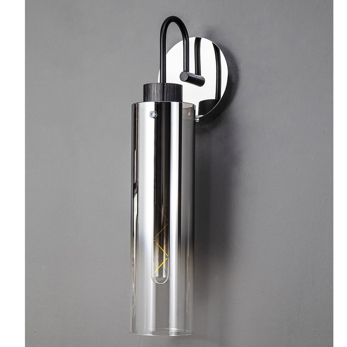 Belstone Slim Switched Wall Light in Black & Chrome with Smoke Fade Glass