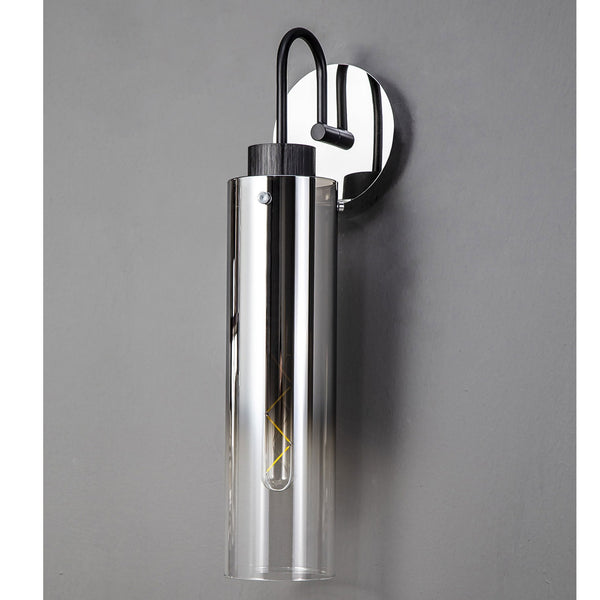 Belstone Slim Switched Wall Light in Black & Chrome with Smoke Fade Glass