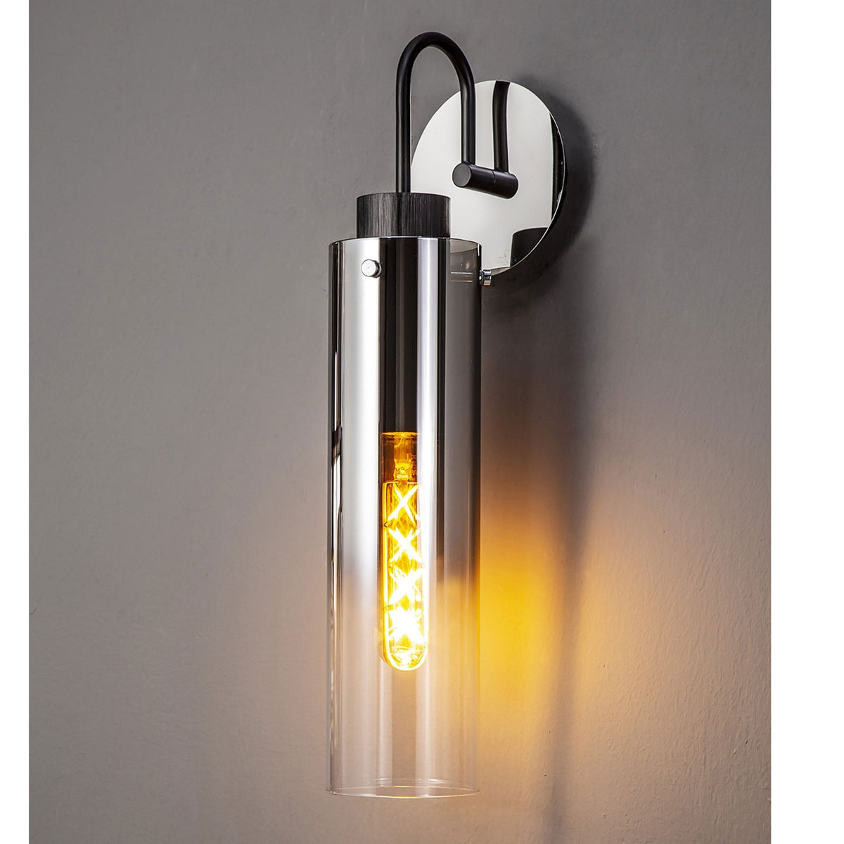 Belstone Slim Switched Wall Light in Black & Chrome with Smoke Fade Glass