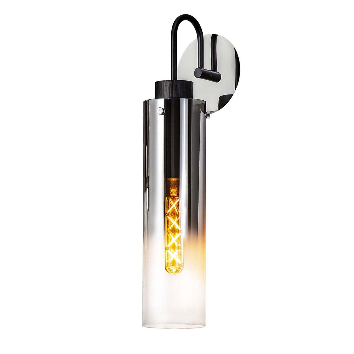 Belstone Slim Switched Wall Light in Black & Chrome with Smoke Fade Glass