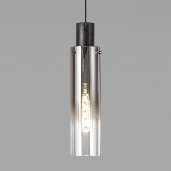 Belstone Slim Single Pendant in Black & Chrome with Smoke Fade Glass