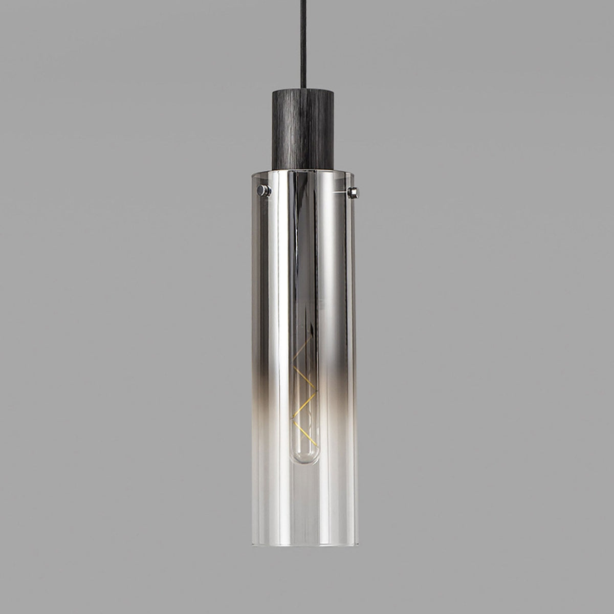 Belstone Slim Single Pendant in Black & Chrome with Smoke Fade Glass