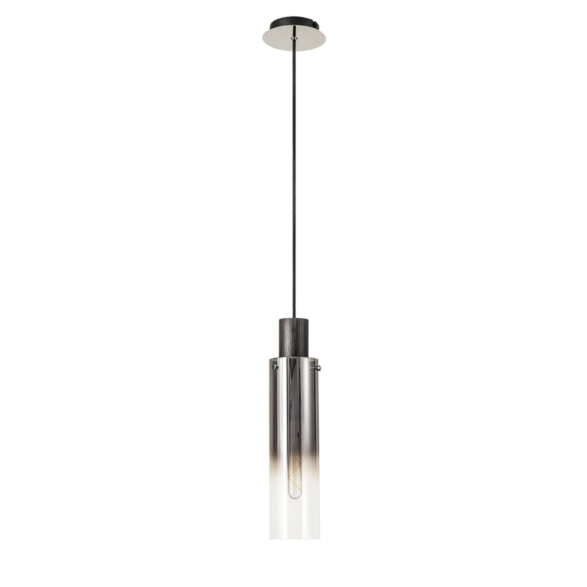 Belstone Slim Single Pendant in Black & Chrome with Smoke Fade Glass