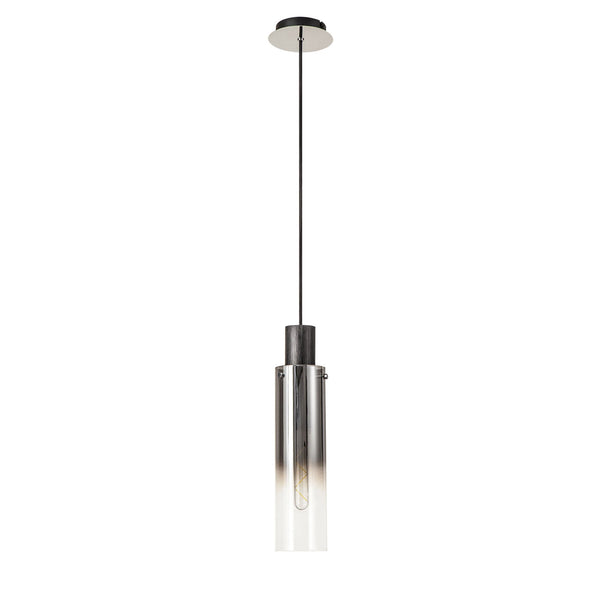 Belstone Slim Single Pendant in Black & Chrome with Smoke Fade Glass