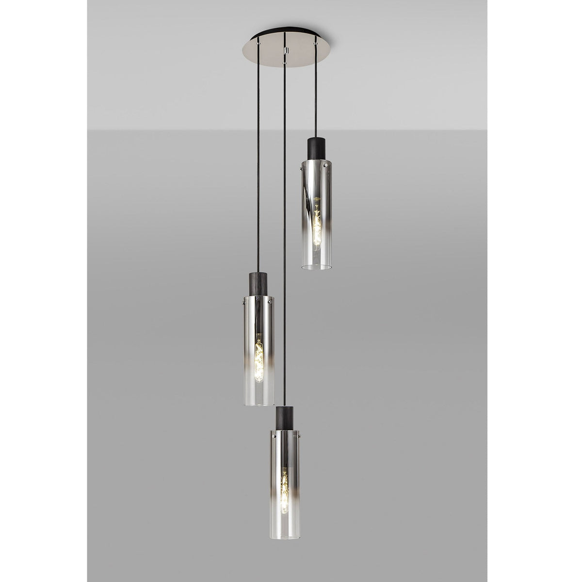 Belstone Slim 3 Drop Pendant in Black & Chrome with Smoke Fade Glass