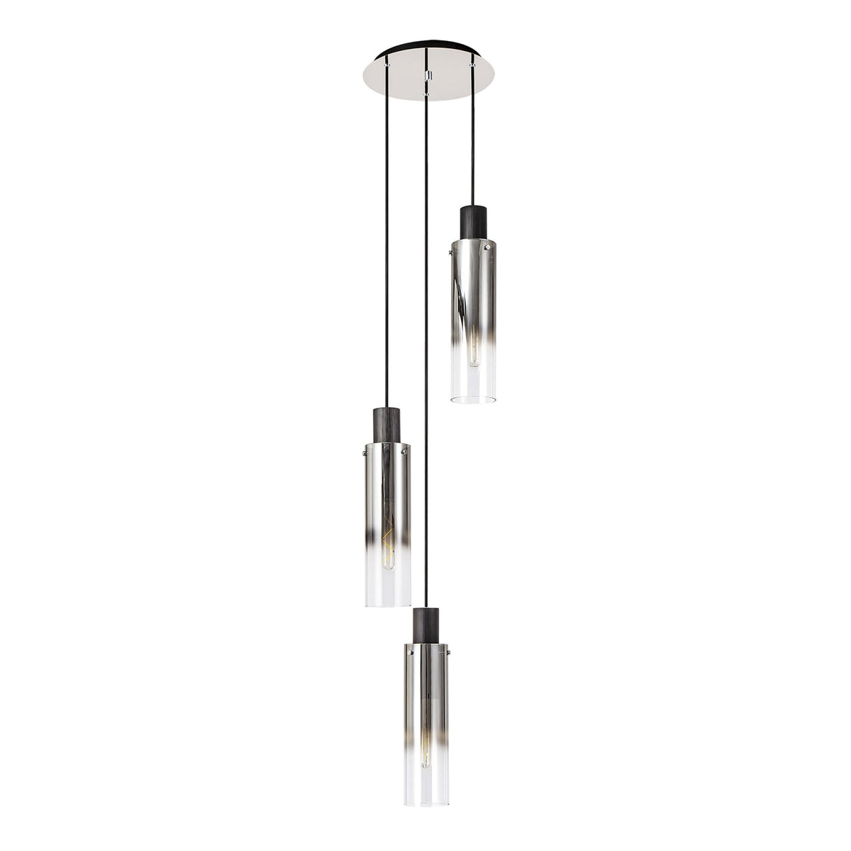 Belstone Slim 3 Drop Pendant in Black & Chrome with Smoke Fade Glass