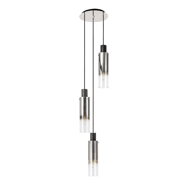 Belstone Slim 3 Drop Pendant in Black & Chrome with Smoke Fade Glass