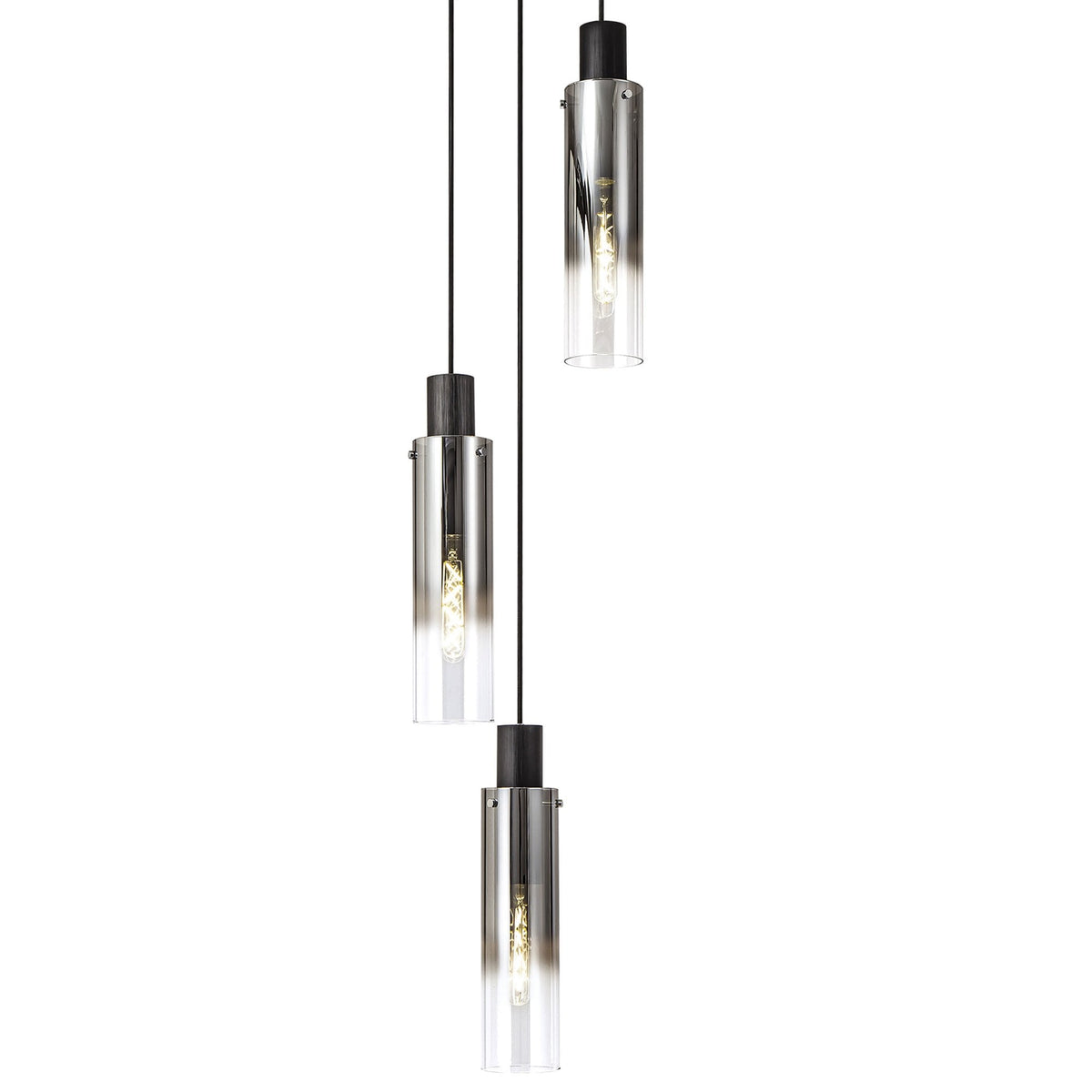Belstone Slim 3 Drop Pendant in Black & Chrome with Smoke Fade Glass