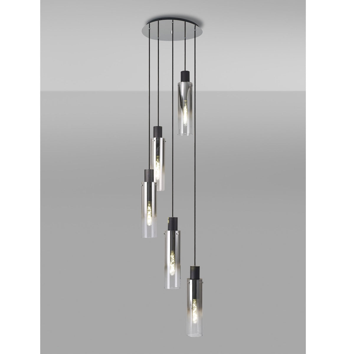 Belstone Slim 5 Drop Pendant in Black & Chrome with Smoke Fade Glass
