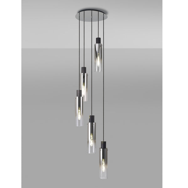 Belstone Slim 5 Drop Pendant in Black & Chrome with Smoke Fade Glass