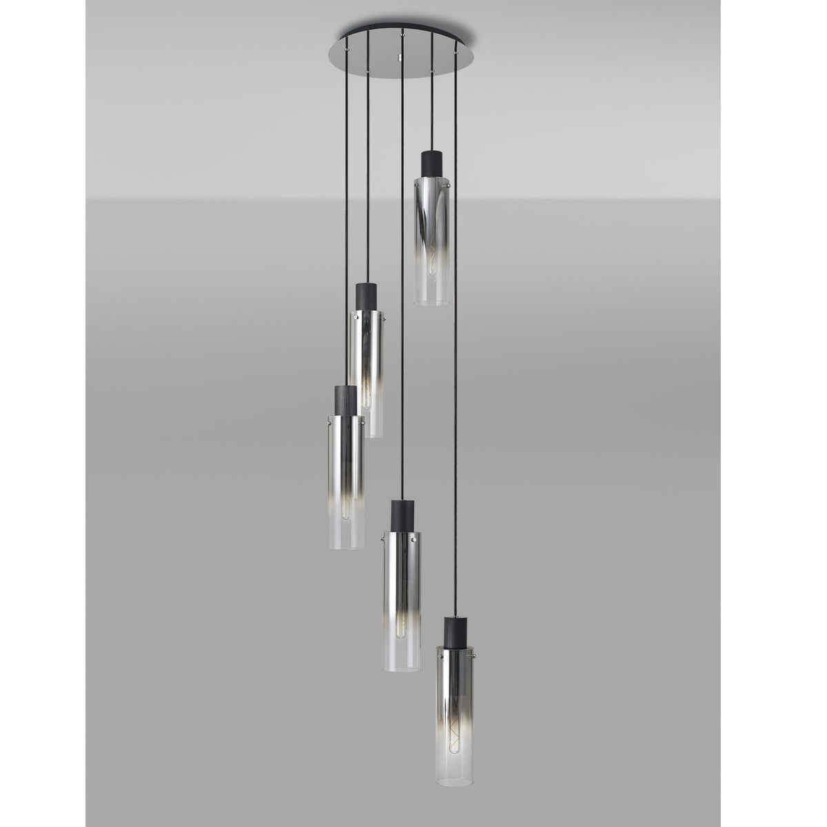 Belstone Slim 5 Drop Pendant in Black & Chrome with Smoke Fade Glass