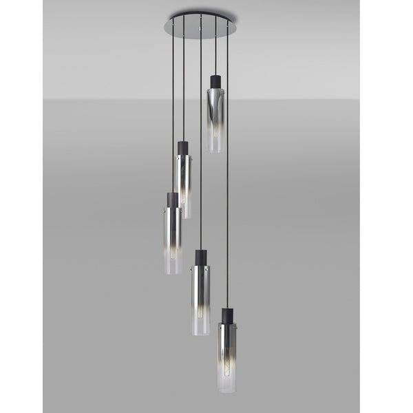 Belstone Slim 5 Drop Pendant in Black & Chrome with Smoke Fade Glass