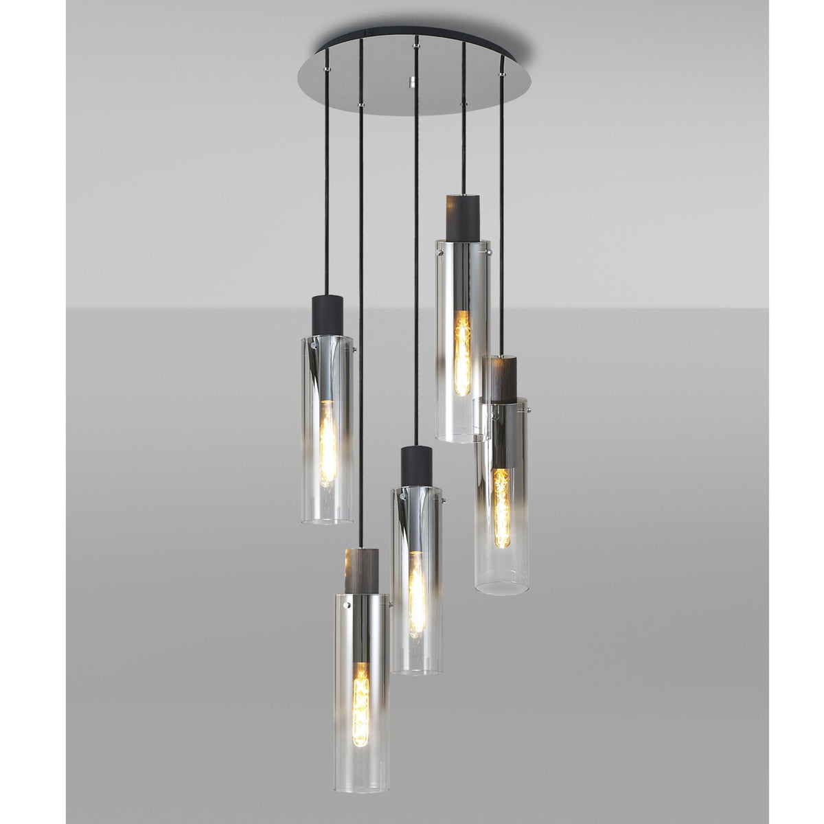 Belstone Slim 5 Drop Pendant in Black & Chrome with Smoke Fade Glass