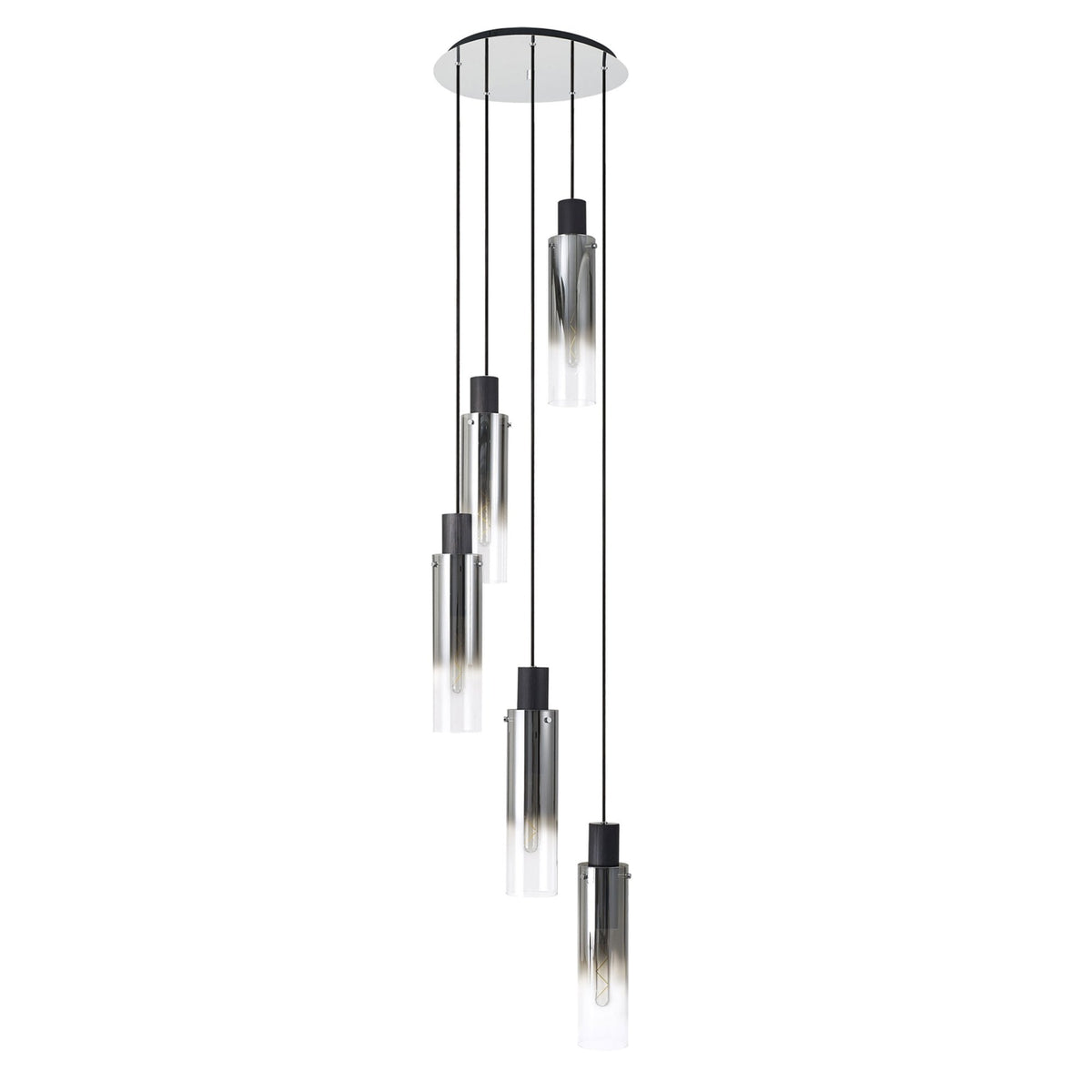 Belstone Slim 5 Drop Pendant in Black & Chrome with Smoke Fade Glass