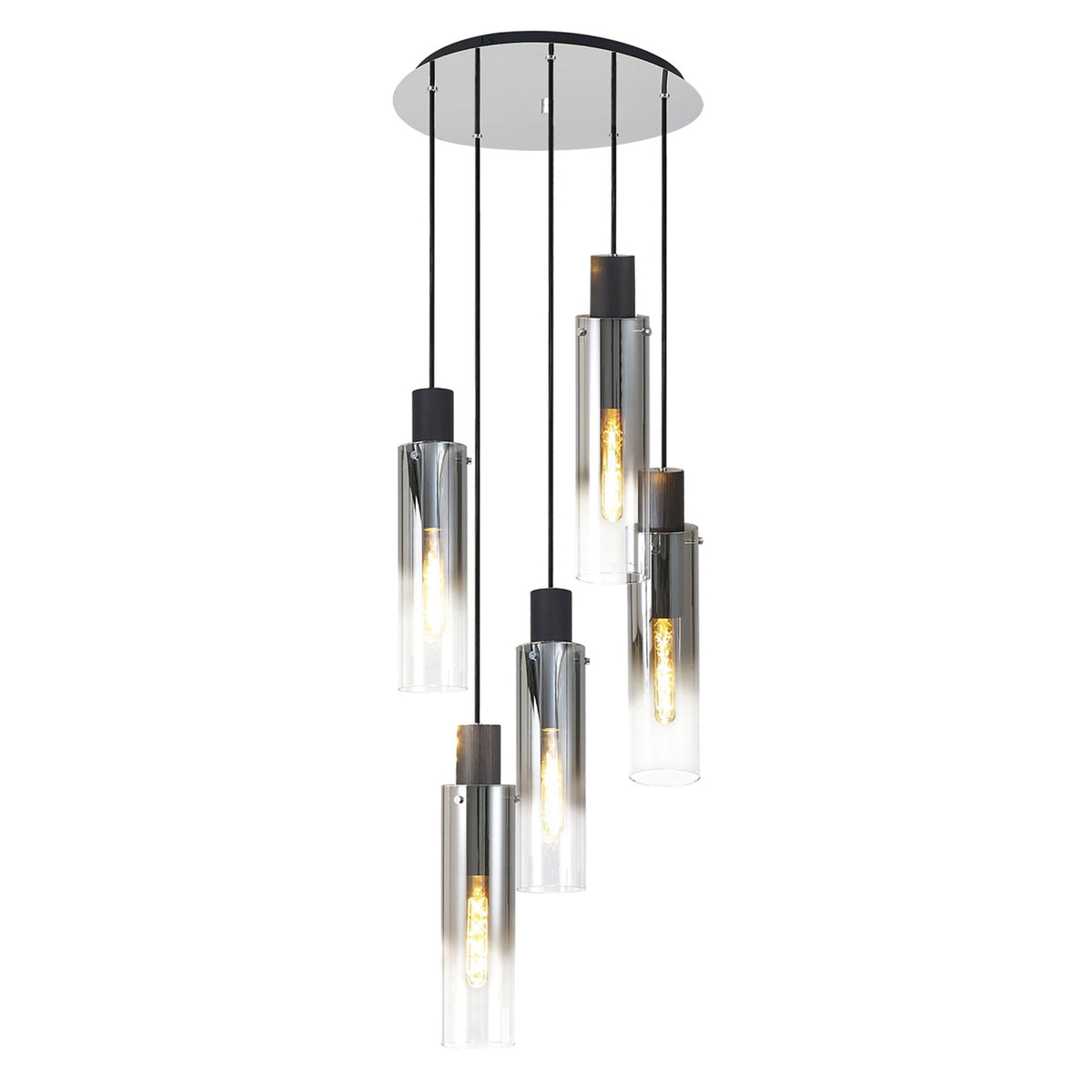 Belstone Slim 5 Drop Pendant in Black & Chrome with Smoke Fade Glass