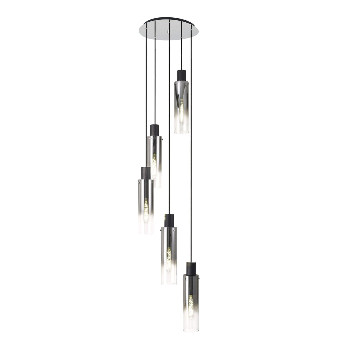Belstone Slim 5 Drop Pendant in Black & Chrome with Smoke Fade Glass