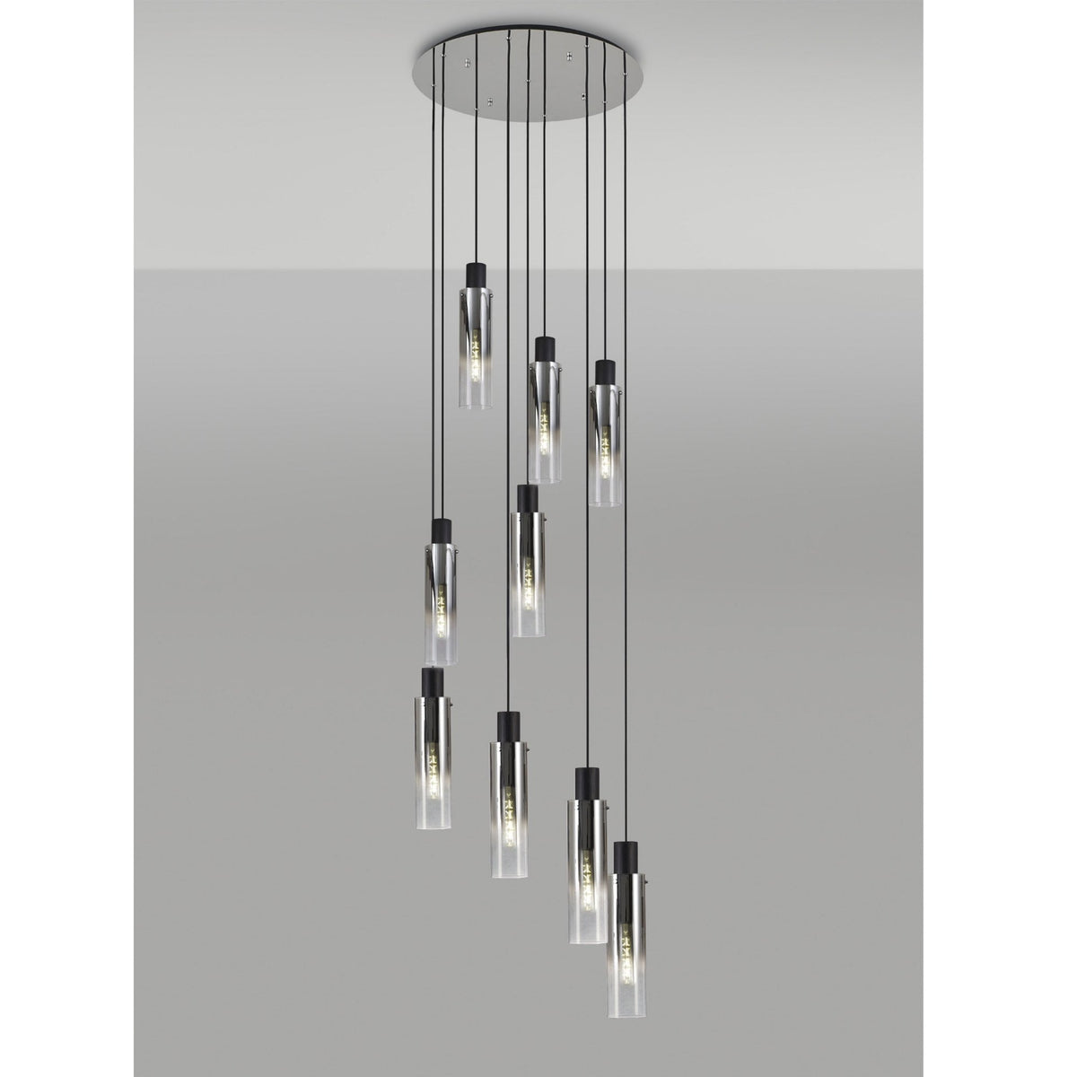 Belstone Slim 9 Drop Pendant in Black & Chrome with Smoke Fade Glass