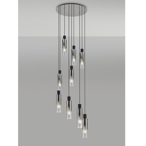 Belstone Slim 9 Drop Pendant in Black & Chrome with Smoke Fade Glass