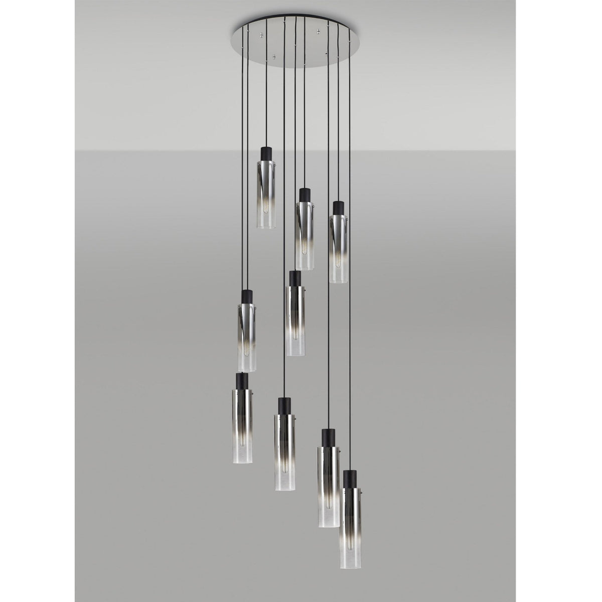 Belstone Slim 9 Drop Pendant in Black & Chrome with Smoke Fade Glass