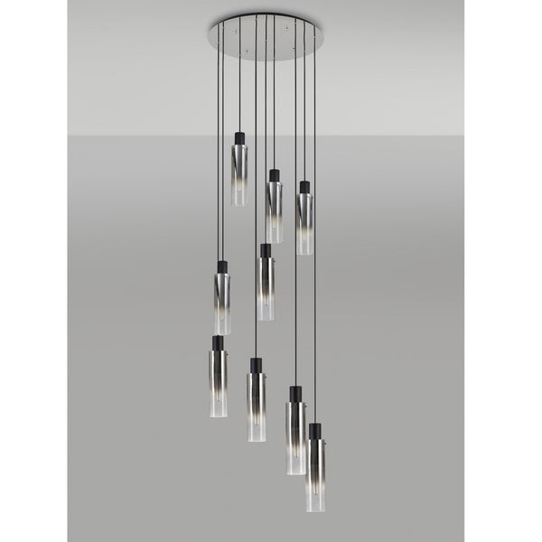 Belstone Slim 9 Drop Pendant in Black & Chrome with Smoke Fade Glass