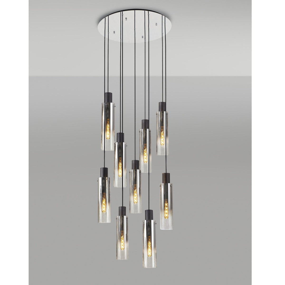 Belstone Slim 9 Drop Pendant in Black & Chrome with Smoke Fade Glass