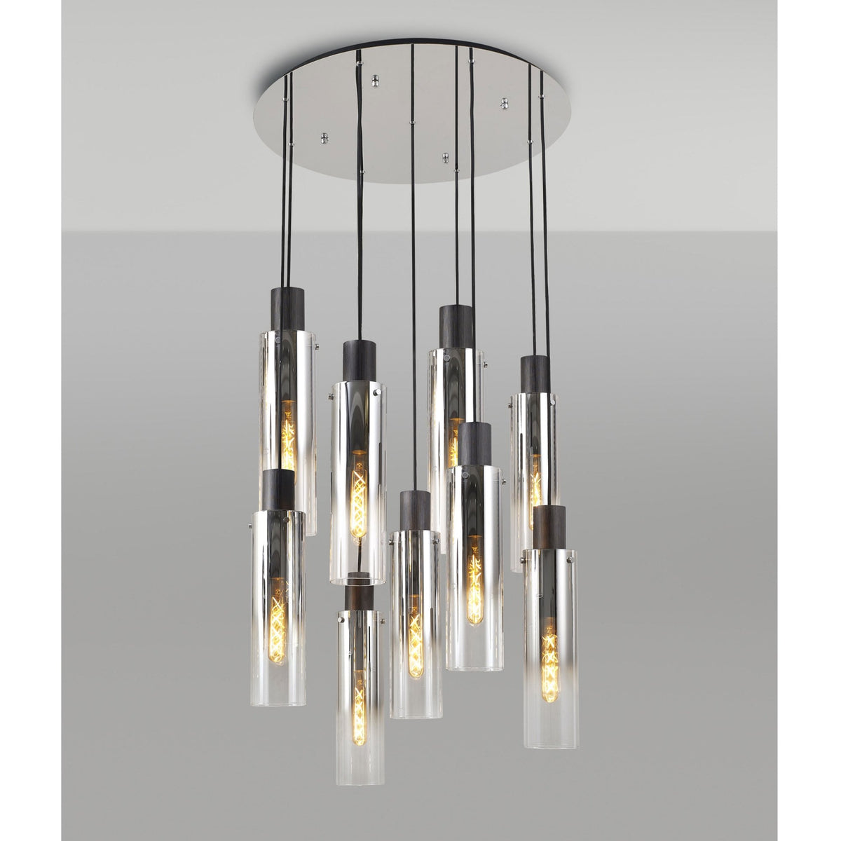 Belstone Slim 9 Drop Pendant in Black & Chrome with Smoke Fade Glass