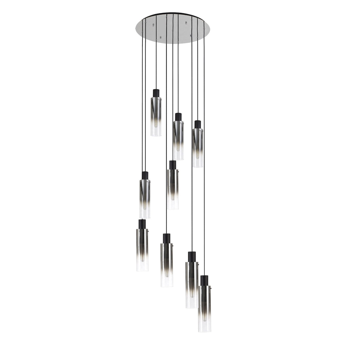 Belstone Slim 9 Drop Pendant in Black & Chrome with Smoke Fade Glass