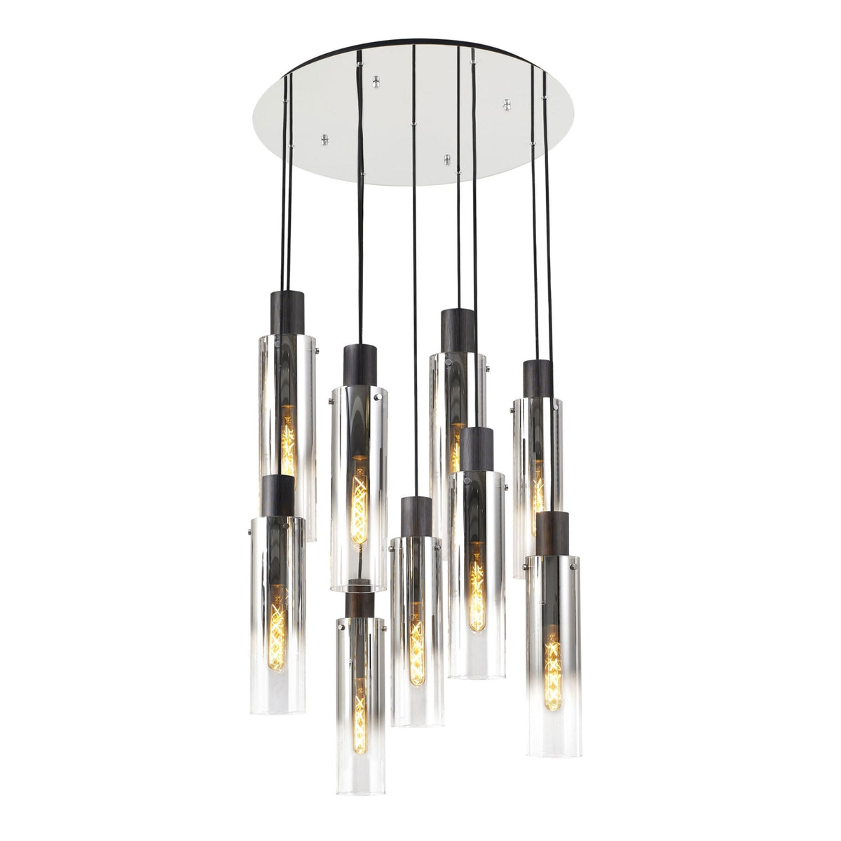Belstone Slim 9 Drop Pendant in Black & Chrome with Smoke Fade Glass