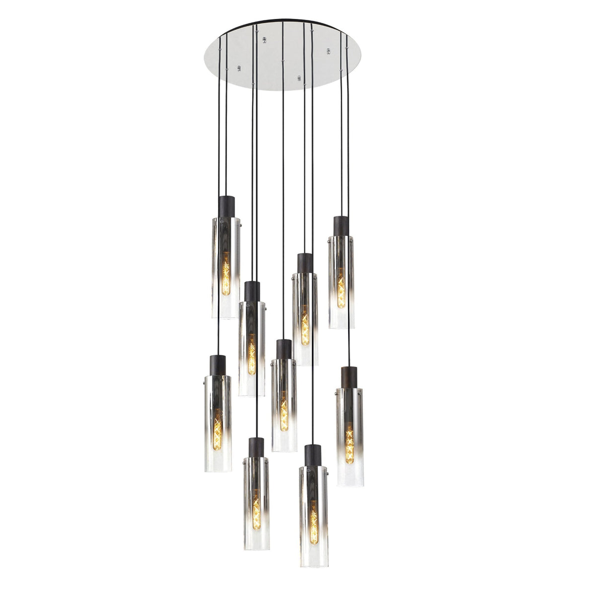 Belstone Slim 9 Drop Pendant in Black & Chrome with Smoke Fade Glass