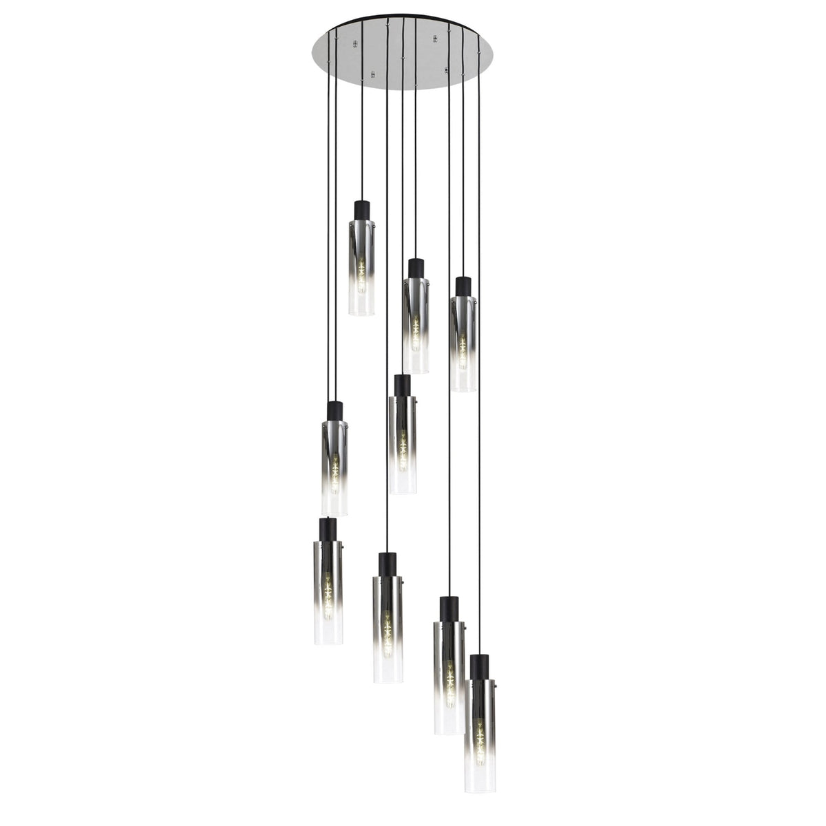 Belstone Slim 9 Drop Pendant in Black & Chrome with Smoke Fade Glass