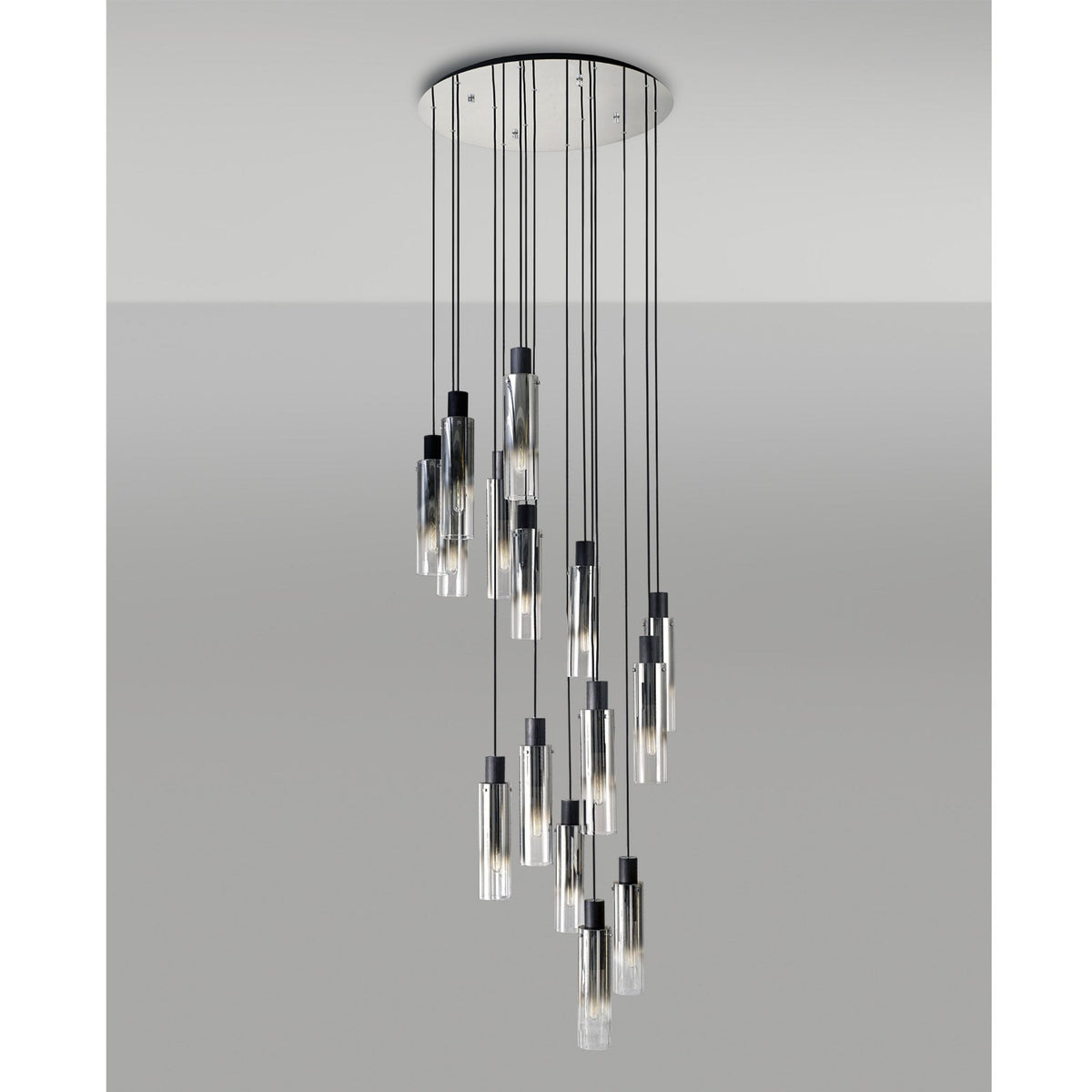 Belstone Slim 15 Drop Pendant in Black & Chrome with Smoke Fade Glass