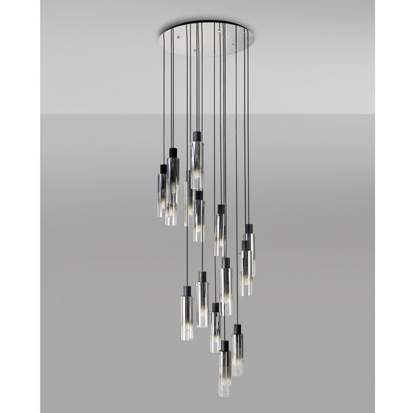 Belstone Slim 15 Drop Pendant in Black & Chrome with Smoke Fade Glass