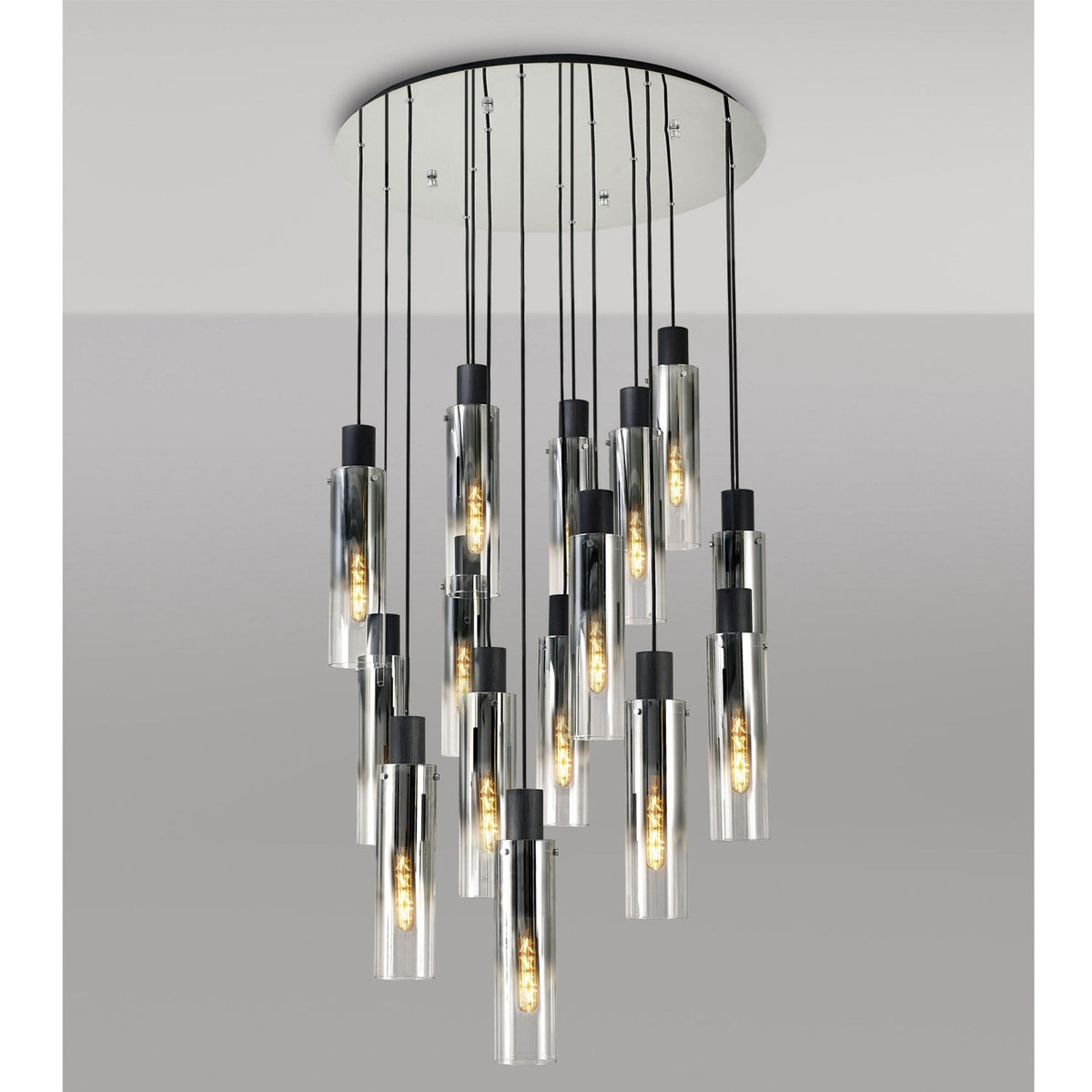 Belstone Slim 15 Drop Pendant in Black & Chrome with Smoke Fade Glass