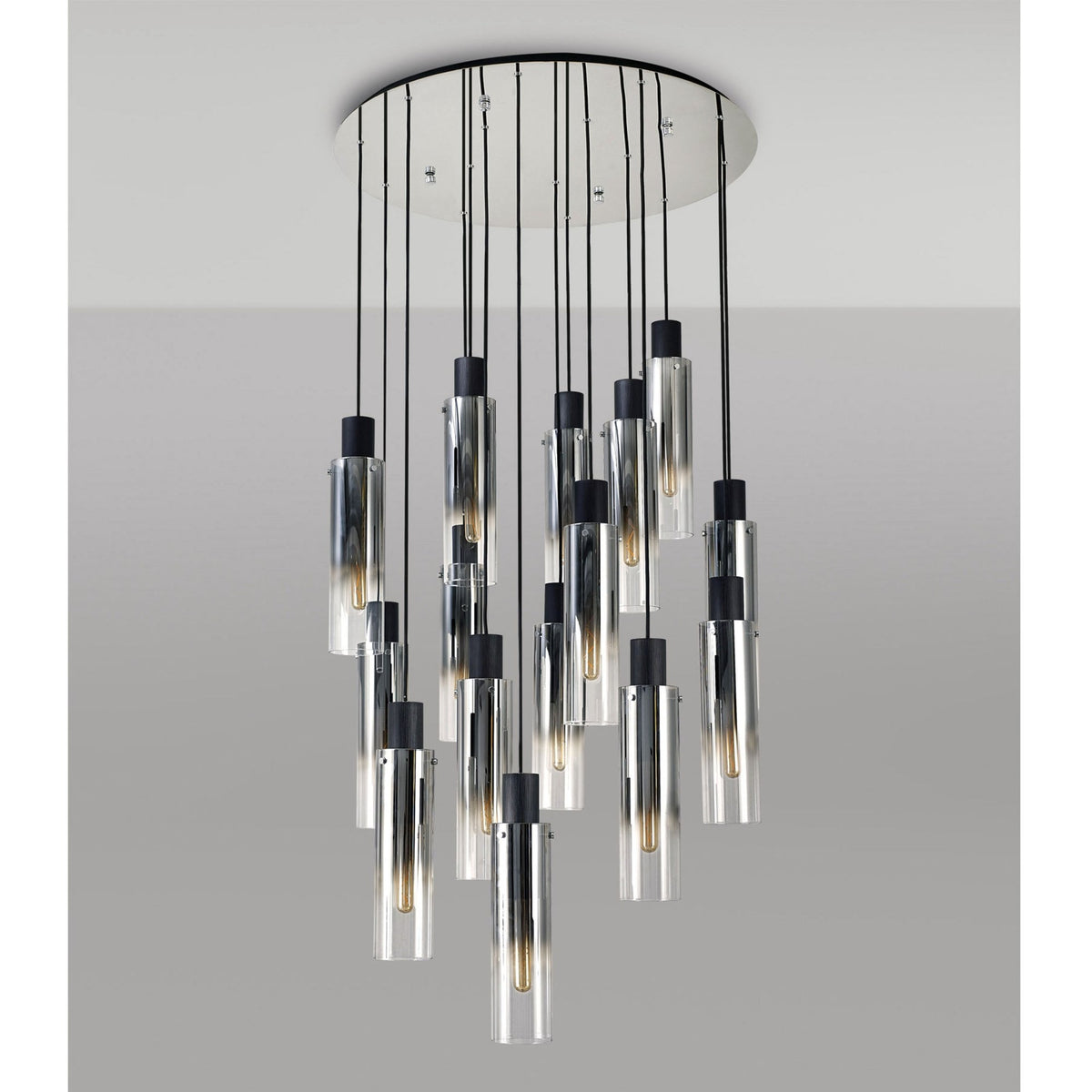 Belstone Slim 15 Drop Pendant in Black & Chrome with Smoke Fade Glass