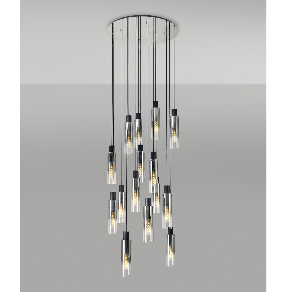 Belstone Slim 15 Drop Pendant in Black & Chrome with Smoke Fade Glass