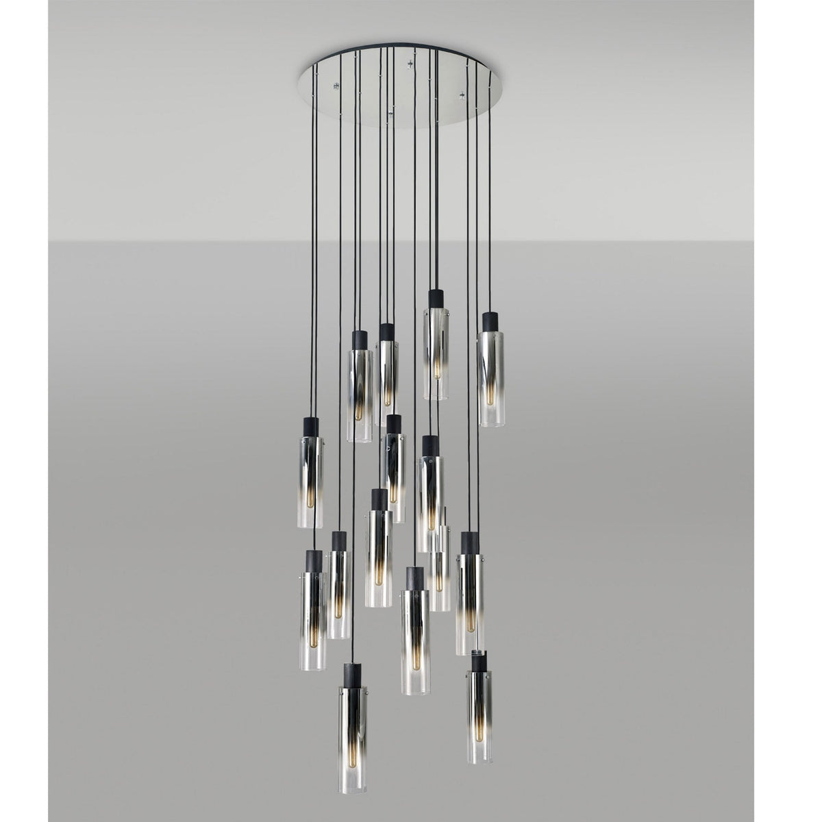 Belstone Slim 15 Drop Pendant in Black & Chrome with Smoke Fade Glass