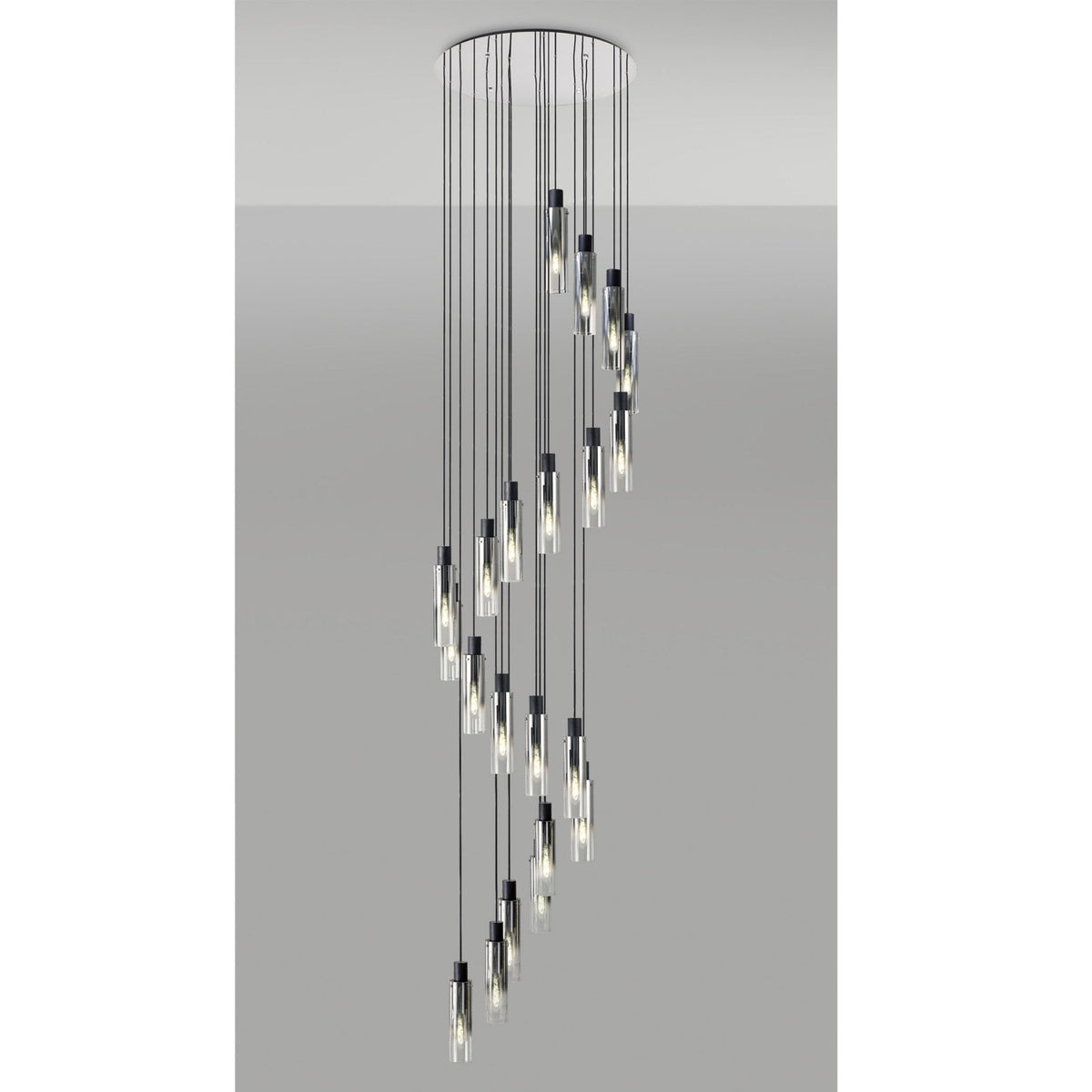 Belstone Slim 21 Drop Pendant in Black & Chrome with Smoke Fade Glass