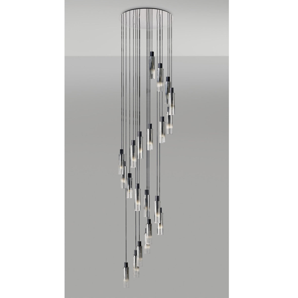 Belstone Slim 21 Drop Pendant in Black & Chrome with Smoke Fade Glass