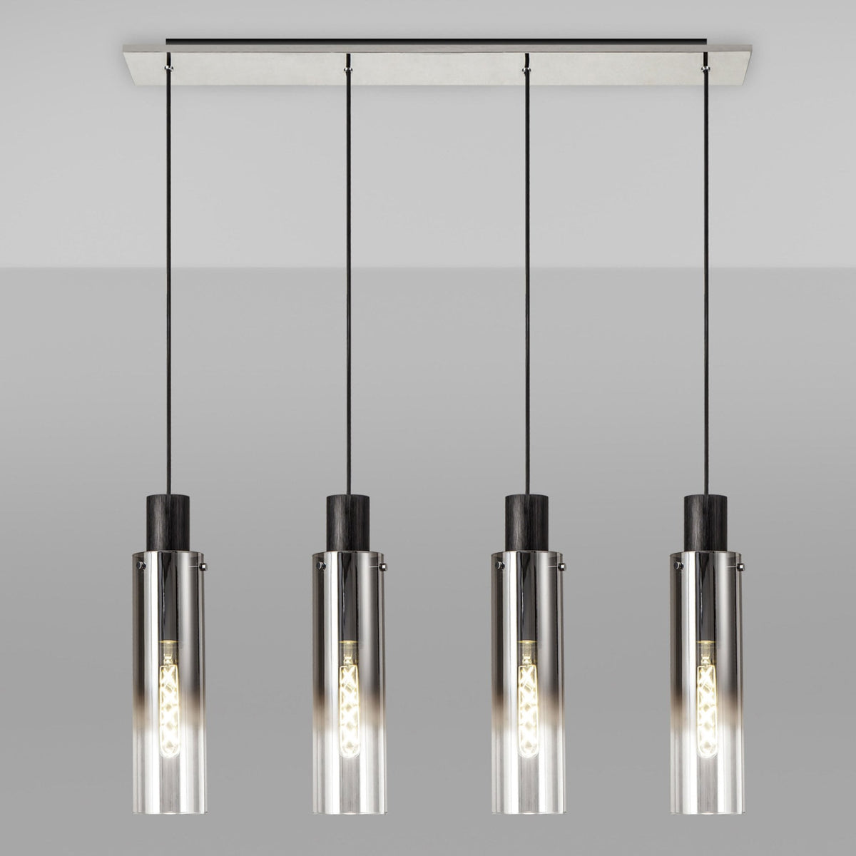 Belstone Slim 4 Drop Linear Pendant in Black & Chrome with Smoke Fade Glass