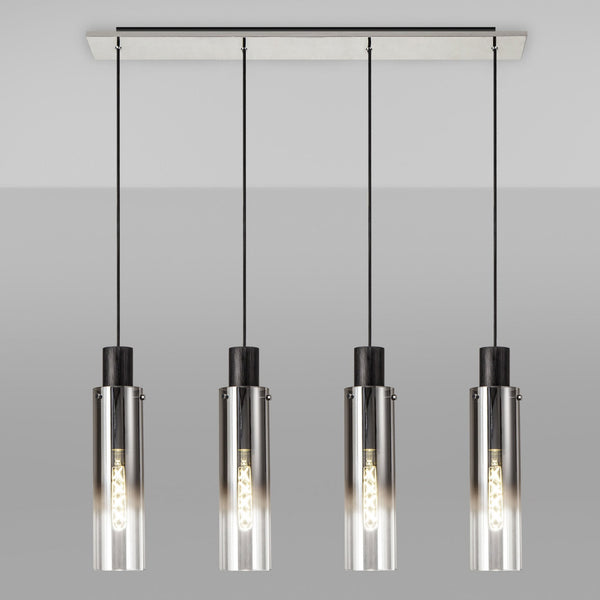 Belstone Slim 4 Drop Linear Pendant in Black & Chrome with Smoke Fade Glass