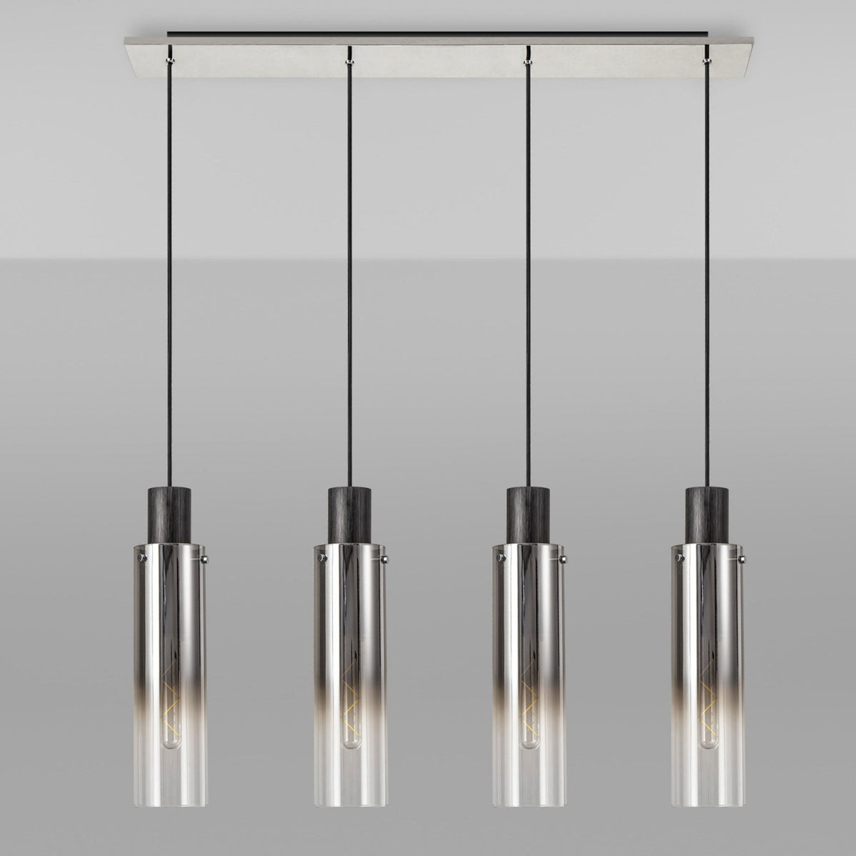 Belstone Slim 4 Drop Linear Pendant in Black & Chrome with Smoke Fade Glass