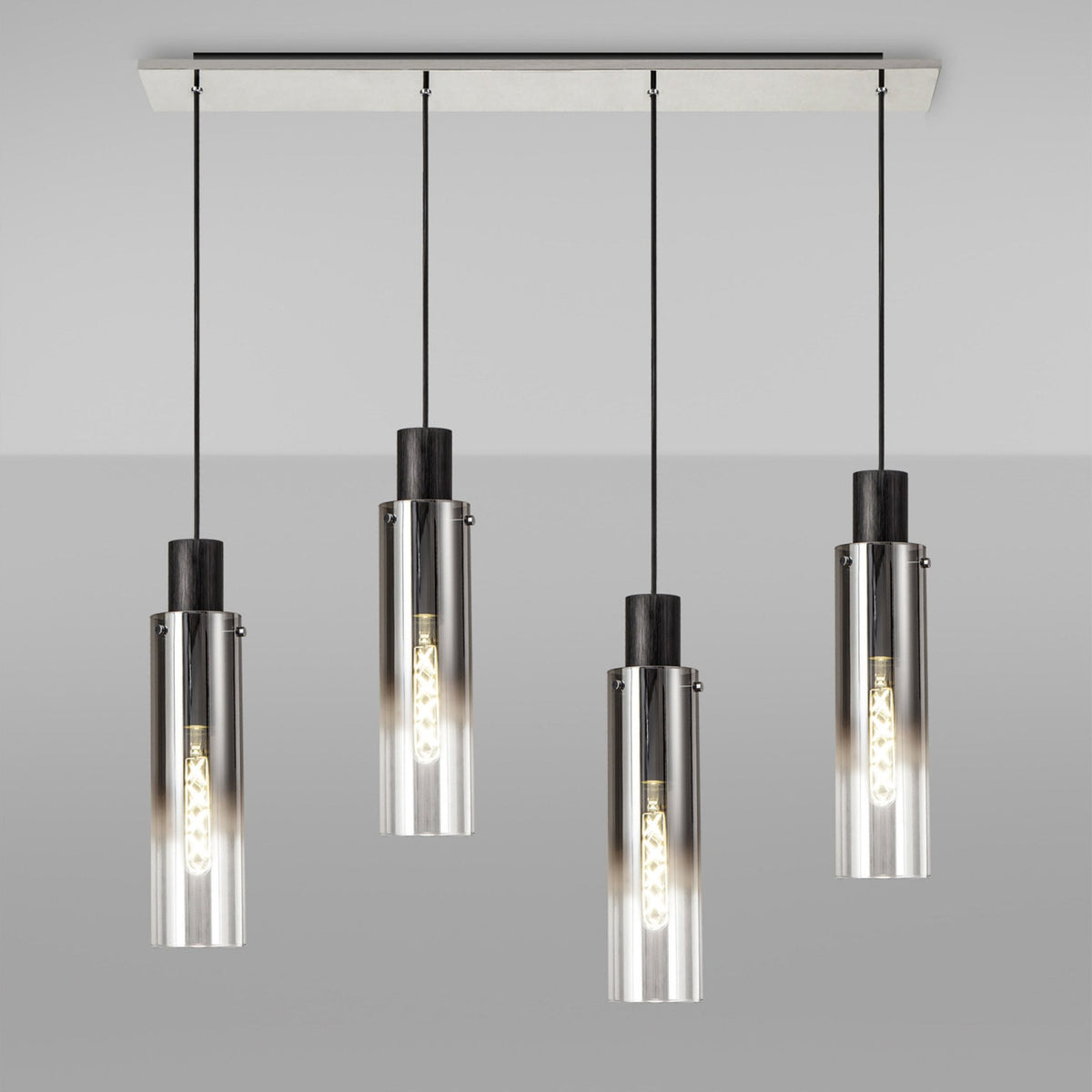 Belstone Slim 4 Drop Linear Pendant in Black & Chrome with Smoke Fade Glass