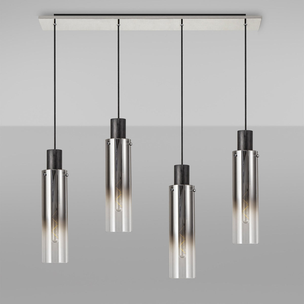 Belstone Slim 4 Drop Linear Pendant in Black & Chrome with Smoke Fade Glass