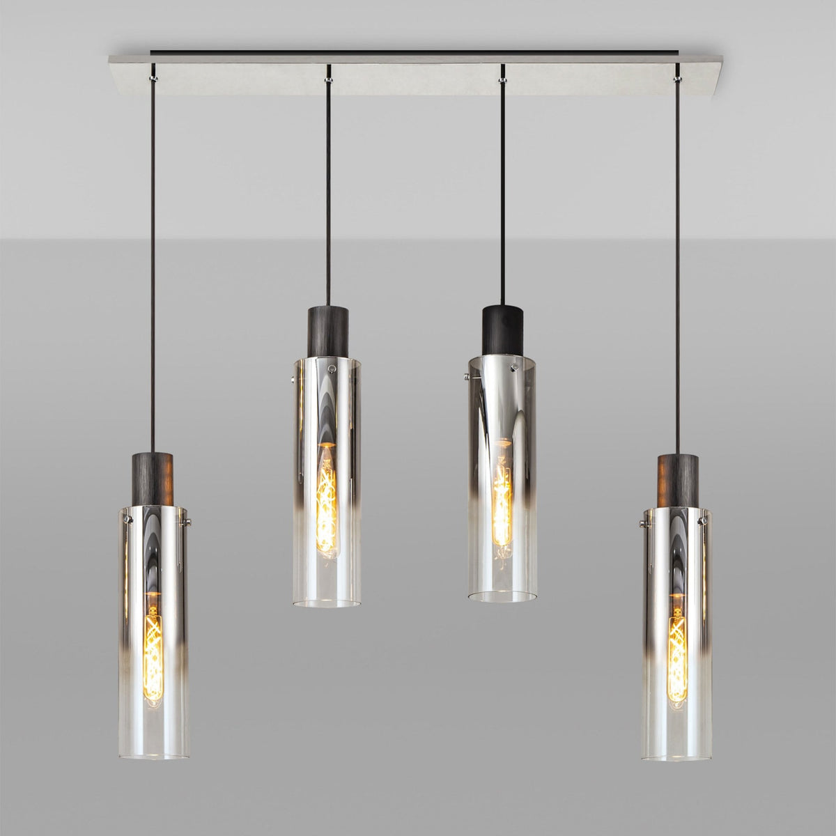 Belstone Slim 4 Drop Linear Pendant in Black & Chrome with Smoke Fade Glass