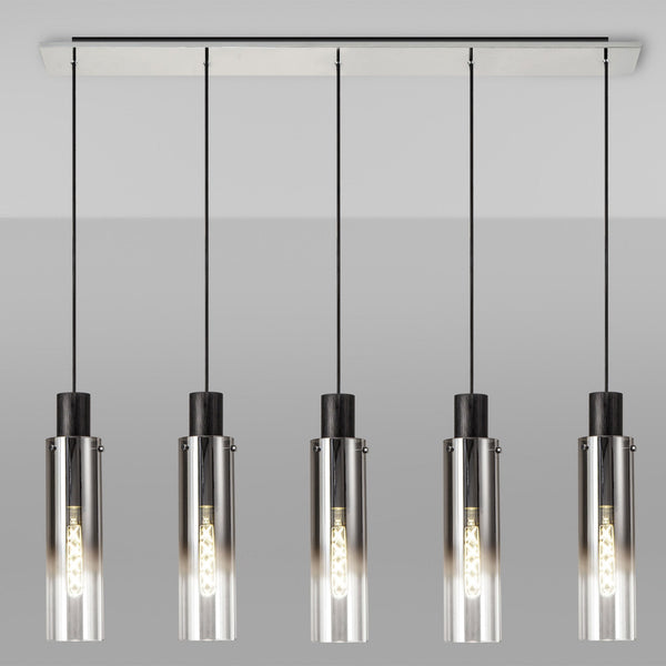 Belstone Slim 5 Drop Linear Pendant in Black & Chrome with Smoke Fade Glass
