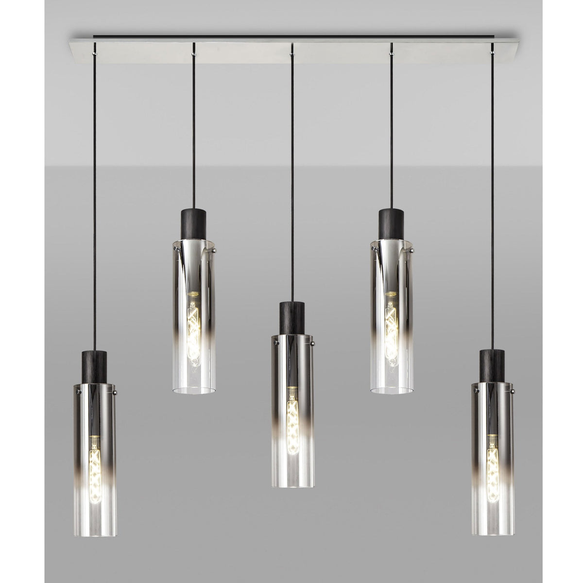 Belstone Slim 5 Drop Linear Pendant in Black & Chrome with Smoke Fade Glass