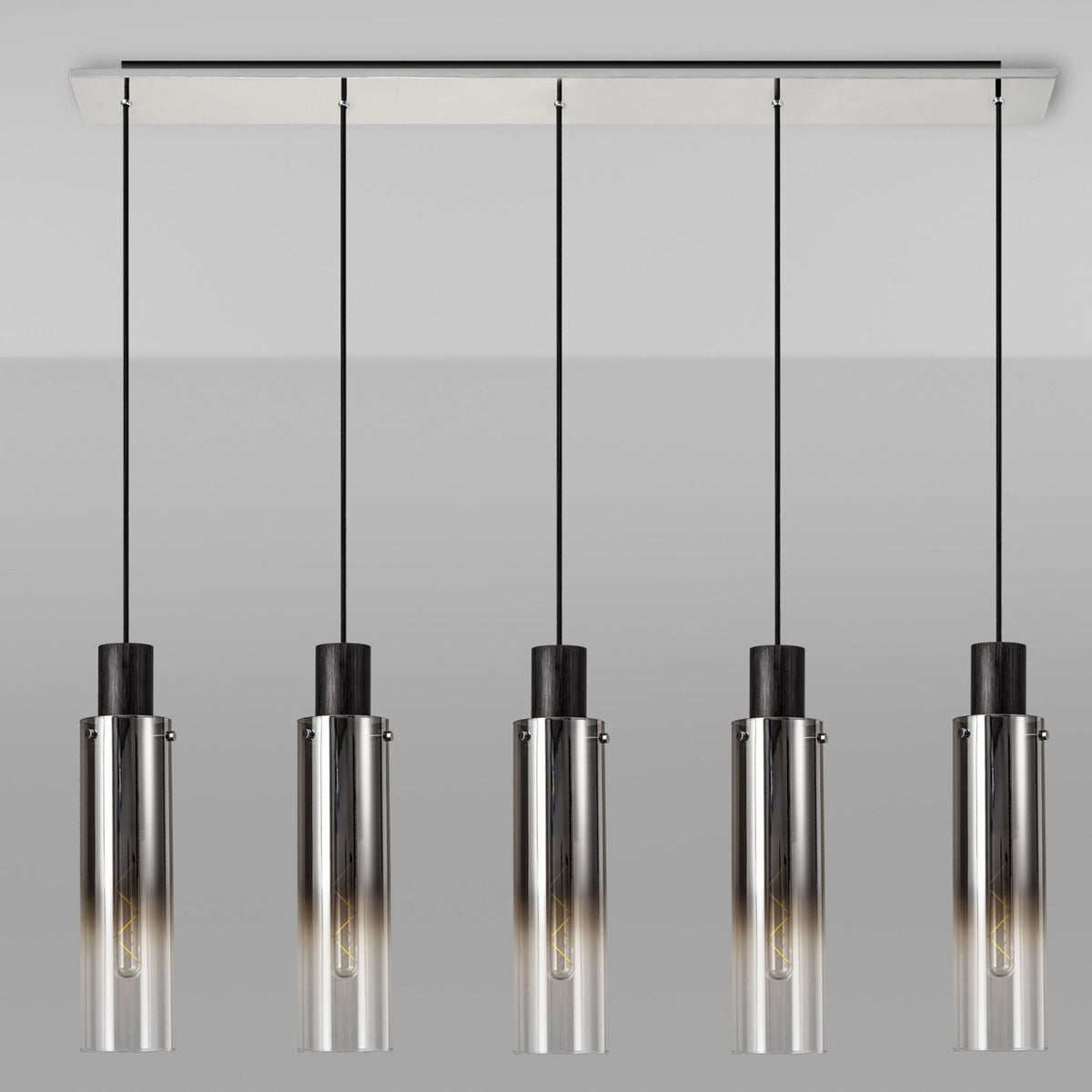 Belstone Slim 5 Drop Linear Pendant in Black & Chrome with Smoke Fade Glass