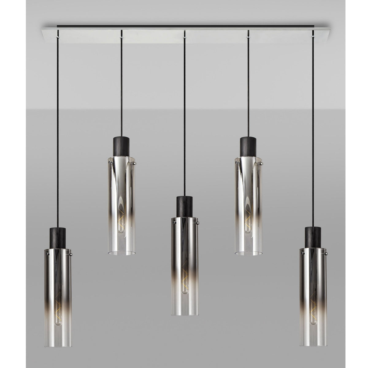 Belstone Slim 5 Drop Linear Pendant in Black & Chrome with Smoke Fade Glass