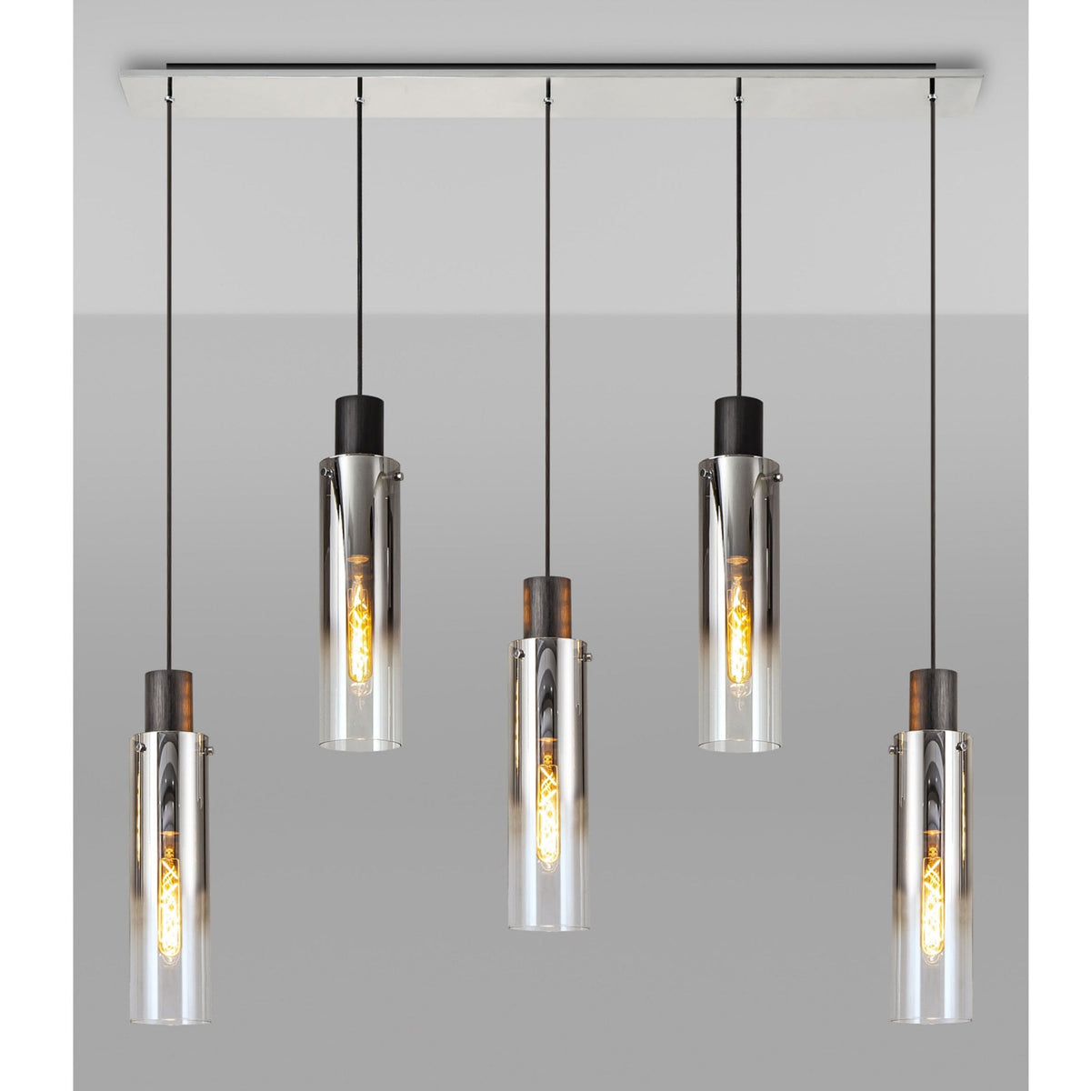 Belstone Slim 5 Drop Linear Pendant in Black & Chrome with Smoke Fade Glass