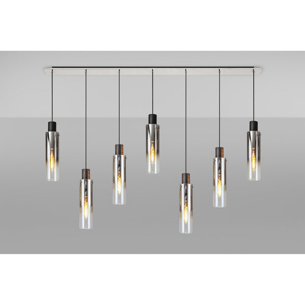 Belstone Slim 7 Drop Linear Pendant in Black & Chrome with Smoke Fade Glass
